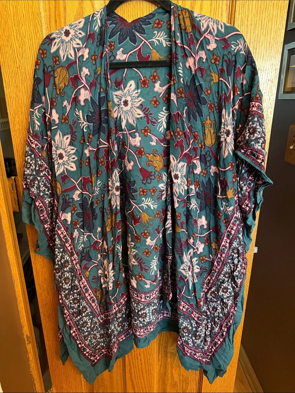 Teal Floral Kimono Cardigan OS